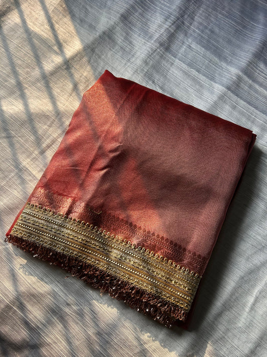 bollywood senset red tissue silk saree