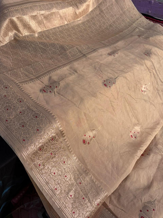 Copper Gold Raw Mango Silk Saree | Meenakari Border & Brocade Blouse