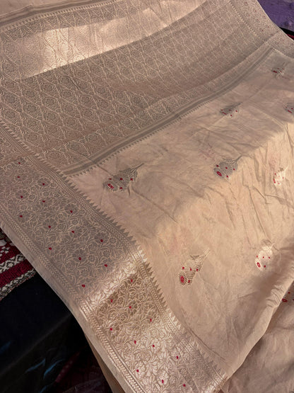 Copper Gold Raw Mango Silk Saree | Meenakari Border & Brocade Blouse