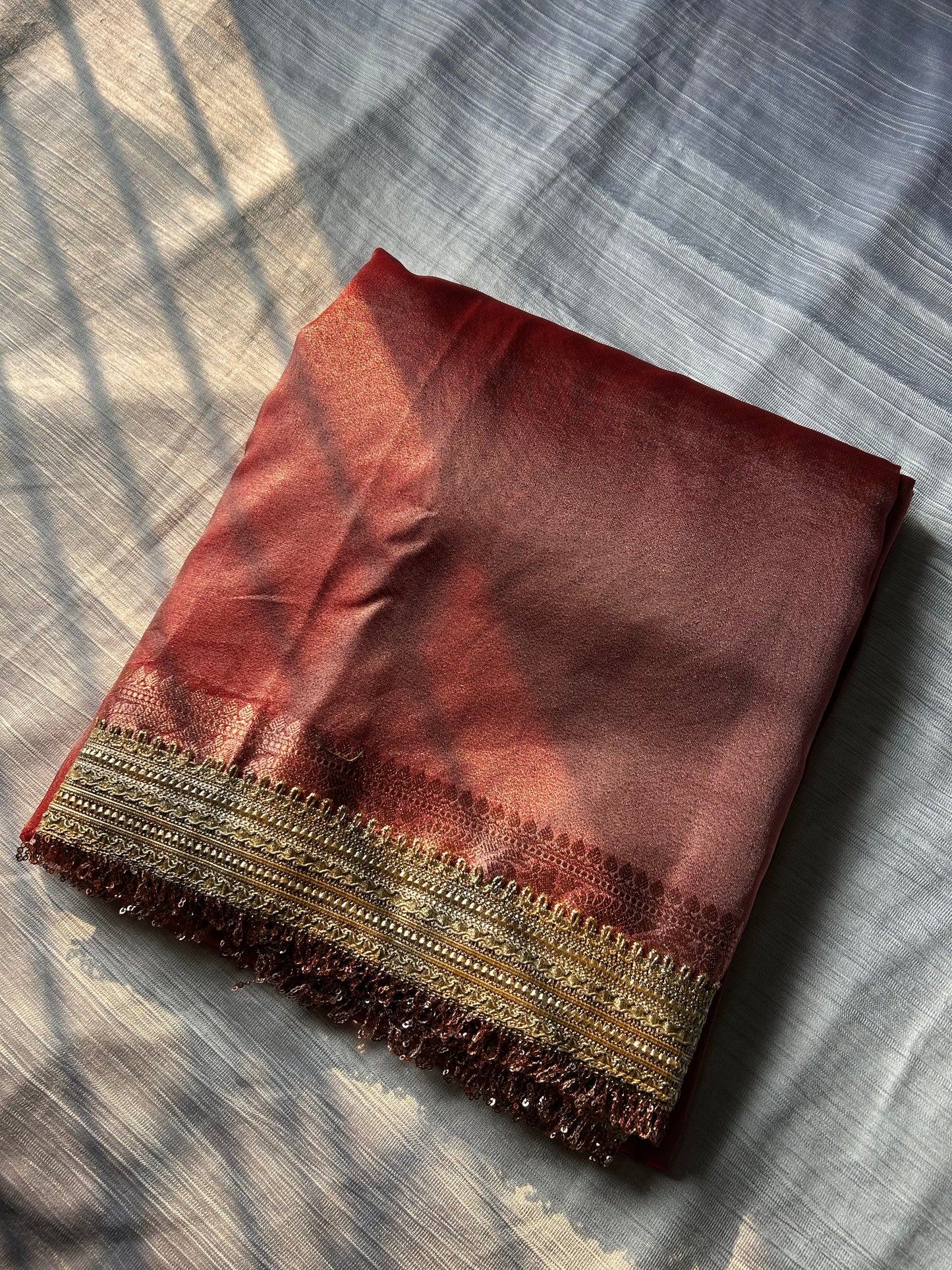 bollywood senset red tissue silk saree