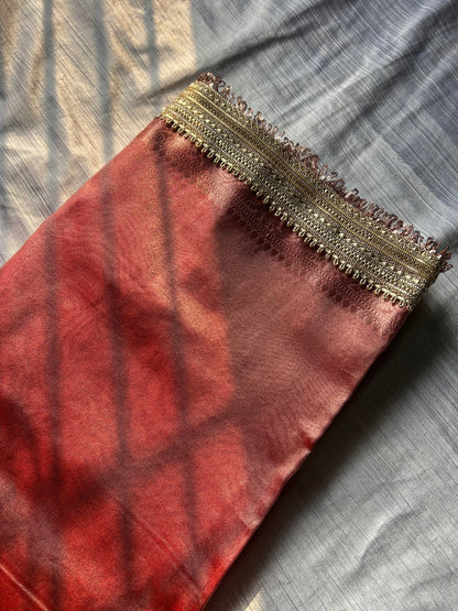 bollywood senset red tissue silk saree