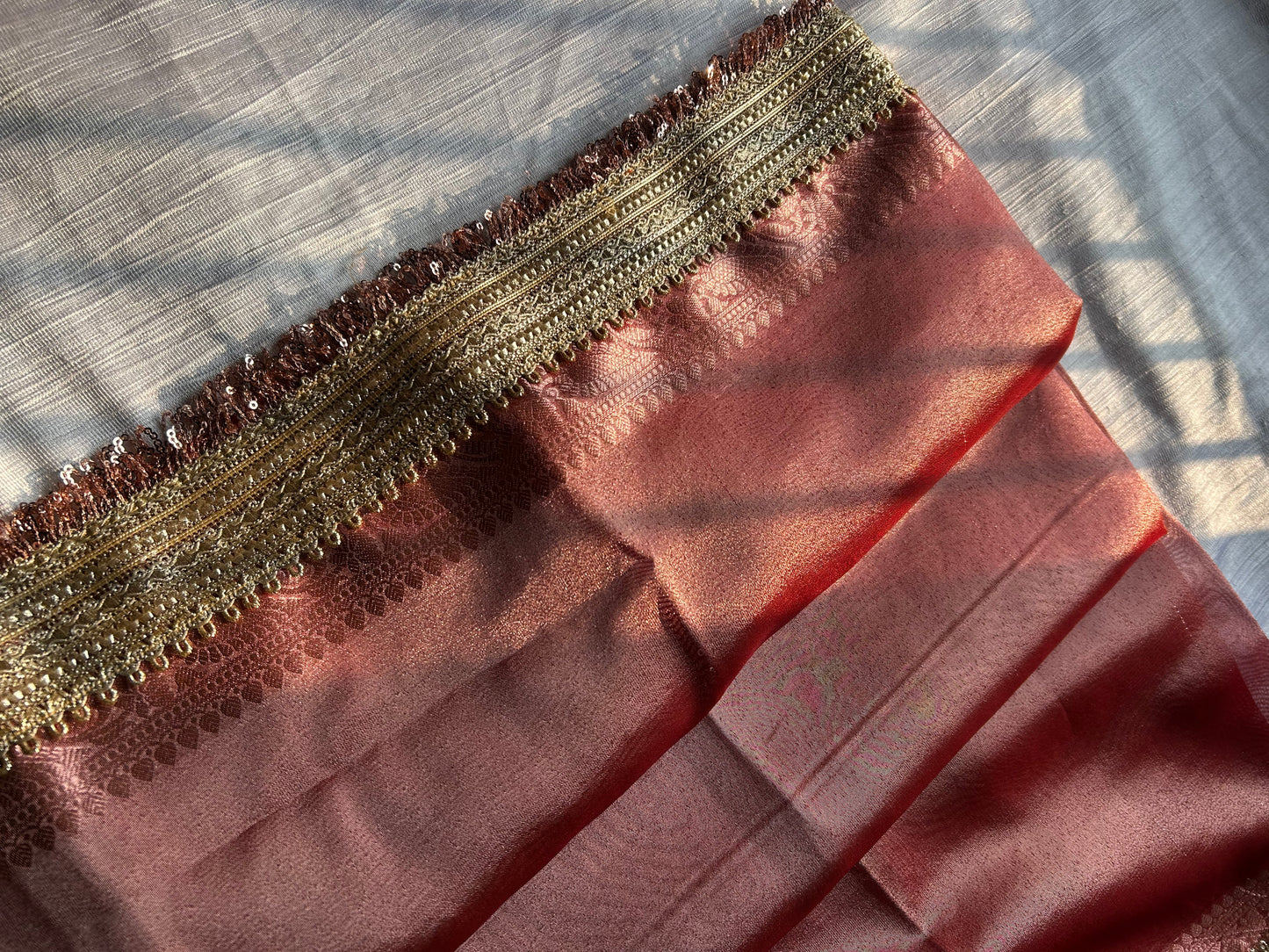 bollywood senset red tissue silk saree