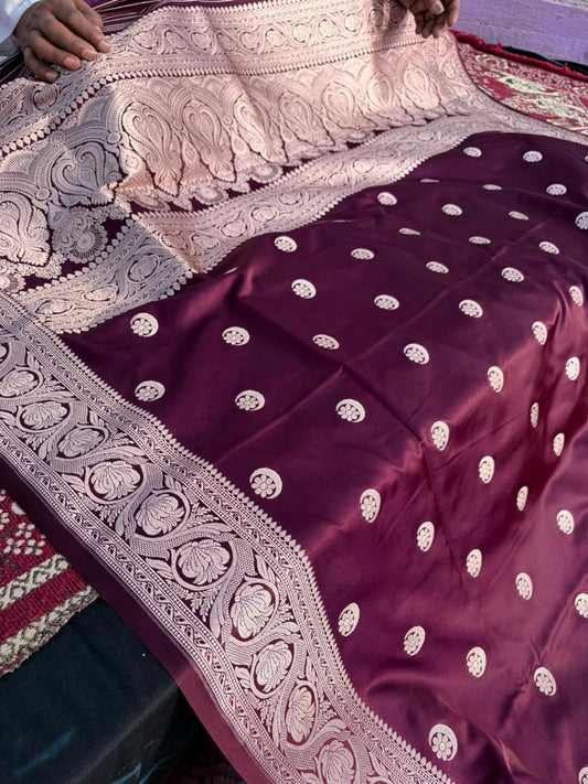 Sonakshi Sinha Inspired Mashru Katan Silk Saree | Chand Butti | Purple Wine