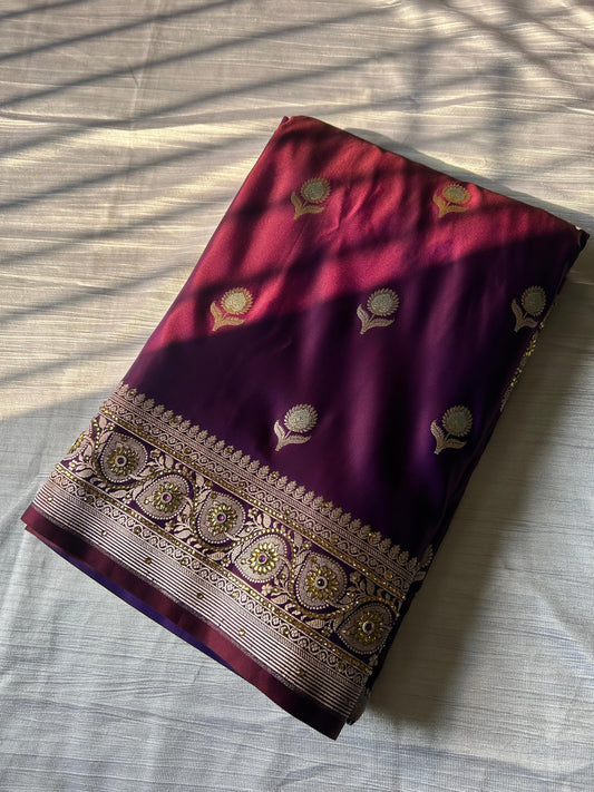 Dhoop Chaav Magenta Blue Dual Shade Saree – Mashru Silk with Hand Crystal Work