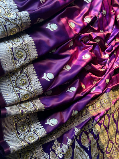 Dhoop Chaav Magenta Blue Dual Shade Saree – Mashru Silk with Hand Crystal Work