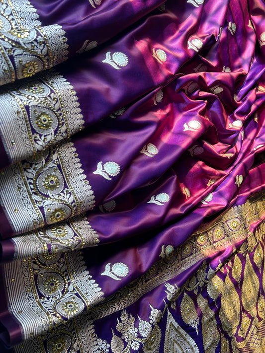 Dhoop Chaav Magenta Blue Dual Shade Saree – Mashru Silk with Hand Crystal Work