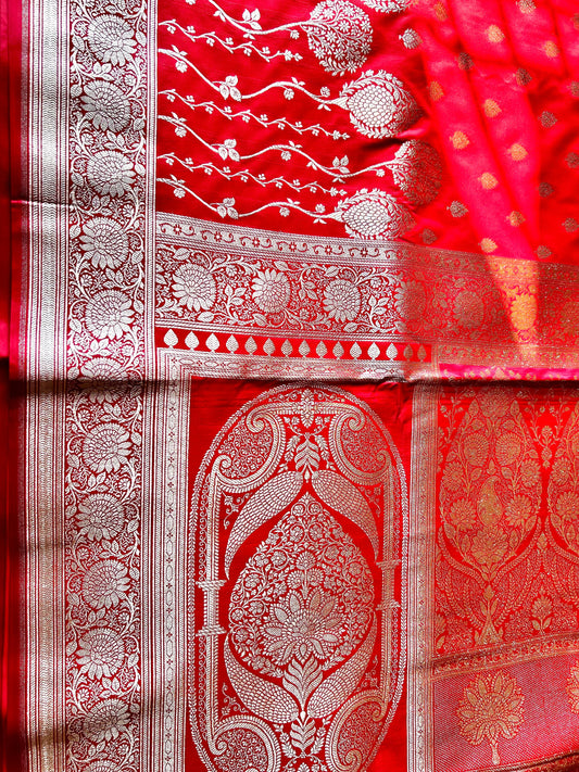 Banarasi Red Katan Satin Silk Lehenga Pattern Saree