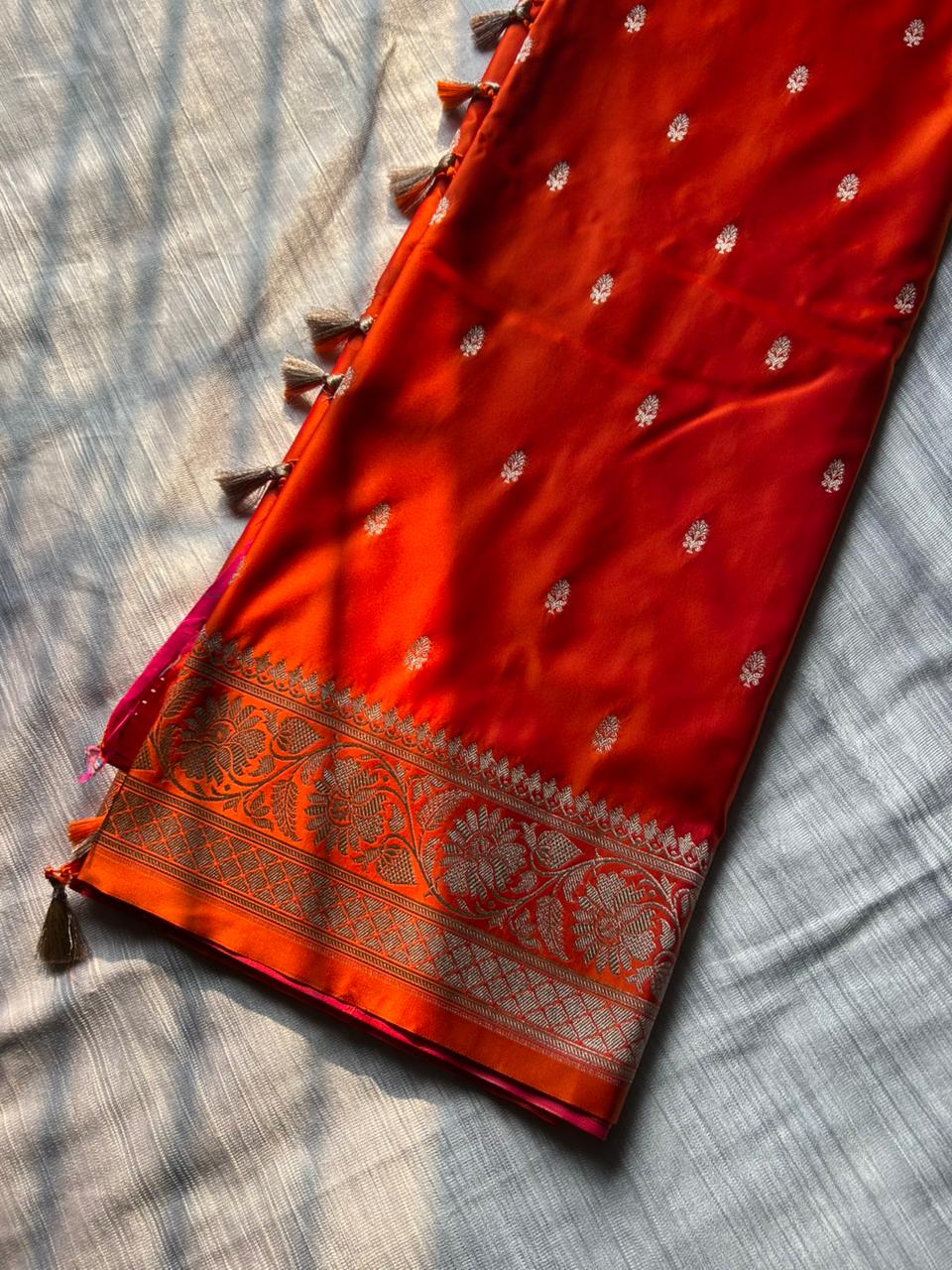Samantha Celebrity Inspired Dual Shade Orange Saree | Soft Mashru Silk