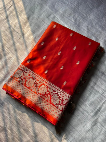 Samantha Celebrity Inspired Dual Shade Orange Saree | Soft Mashru Silk