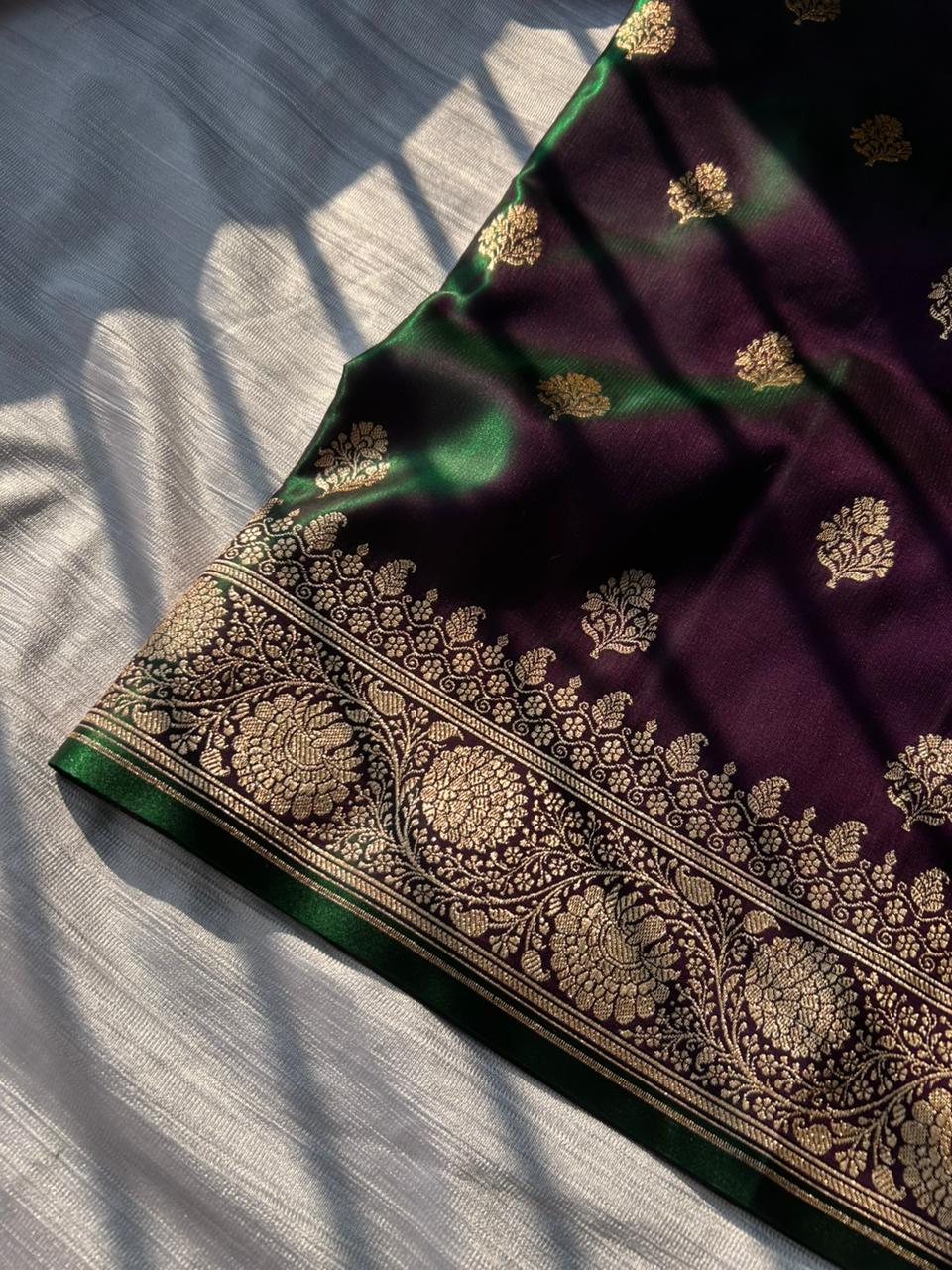 Royal Blueberry Satin Silk Banarasi Saree