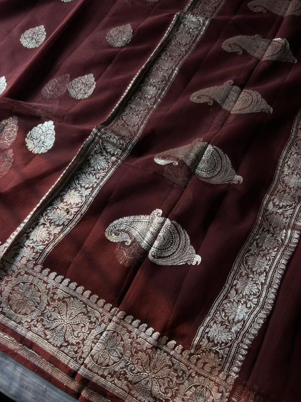 Pure Khadi Georgette Handloom Saree | Real Silver Zari | "Ring Test" Certified Softness