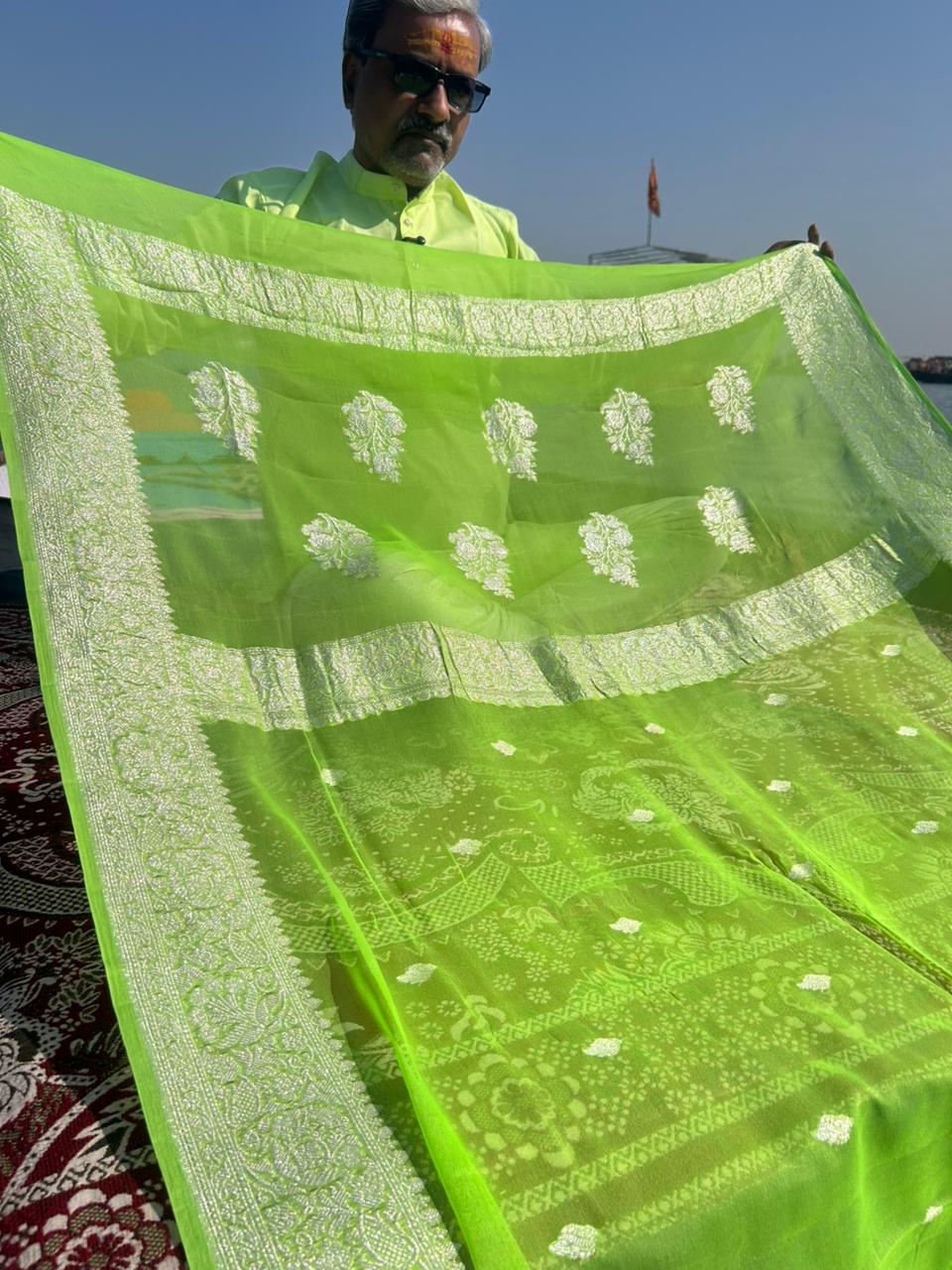 Liril Green 100% Pure Khadi Georgette Saree | Real Silver Zari | 300g Handmade Ring Test