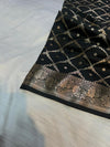 Black Geometrical Jal Semi Katan Silk Banarasi Saree | Elegant Party & Wedding Wear