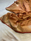 Almond Copper Semi Katan Silk Banarasi Saree with Brocade Blouse | Lightweight Golden Zari Woven Saree