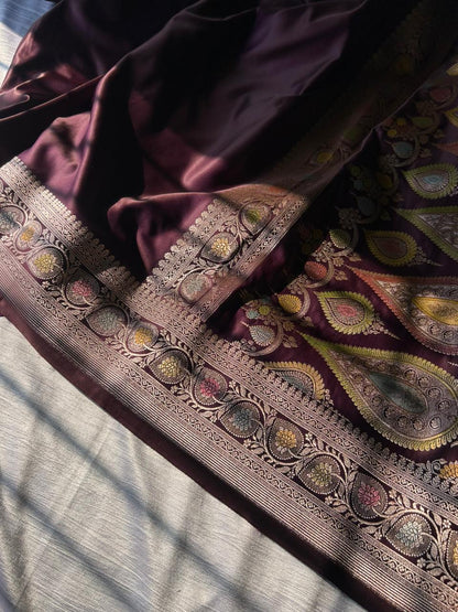 Hath Rang Chocolate Color Mahsru Silk Saree