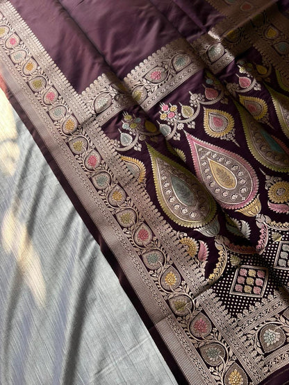 Hath Rang Chocolate Color Mahsru Silk Saree
