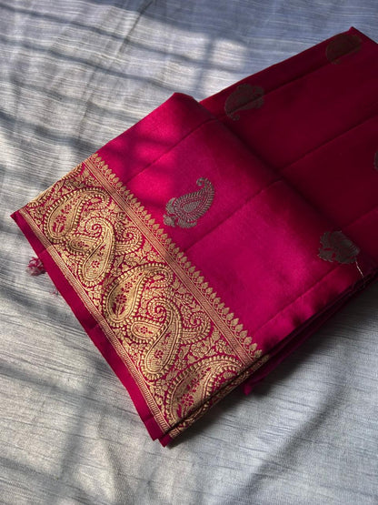 Maharani Pink Handloom Kandua Rupa Sona Banarasi Saree
