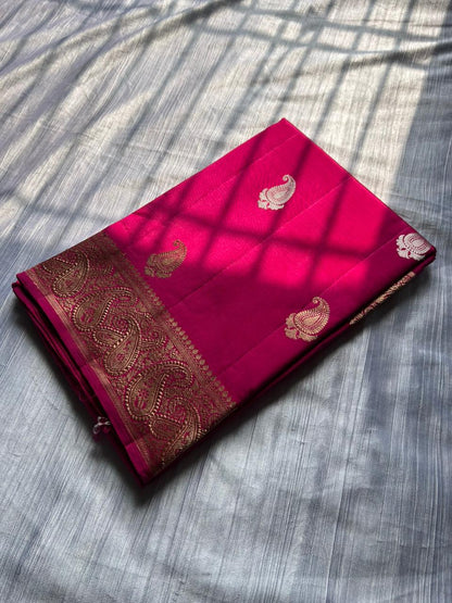 Maharani Pink Handloom Kandua Rupa Sona Banarasi Saree