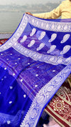 Royal Blue Khadi Georgette Banarasi Saree – Silver Zari Weaving | Ring Test Handloom Saree