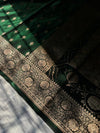 Bottle Green Satin Silk Saree | Floral Border with Traditional Butti Body | Elegant Party Wear Saree