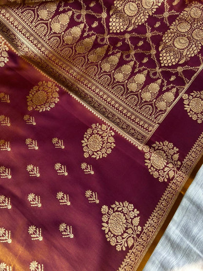Sunburn Golden Satin Silk Saree – Open Border Elegance