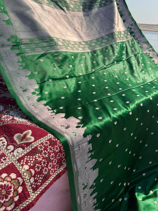 Bottle Green Banarasi Ghat Design Saree – Mashru Silk