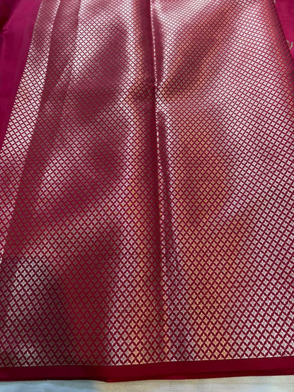 Hot Pink Semi Katan Banarasi Saree with Scallop Border | Copper Gold Zari Buti Work | Designer Brocade Jacquard Blouse | Lightweight Party Wear Saree