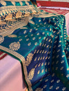 Morni Blue Satin Silk Saree with Peacock Dual Tone | Zari Woven Pallu & Butti Design | Lightweight Designer Party Wear Saree