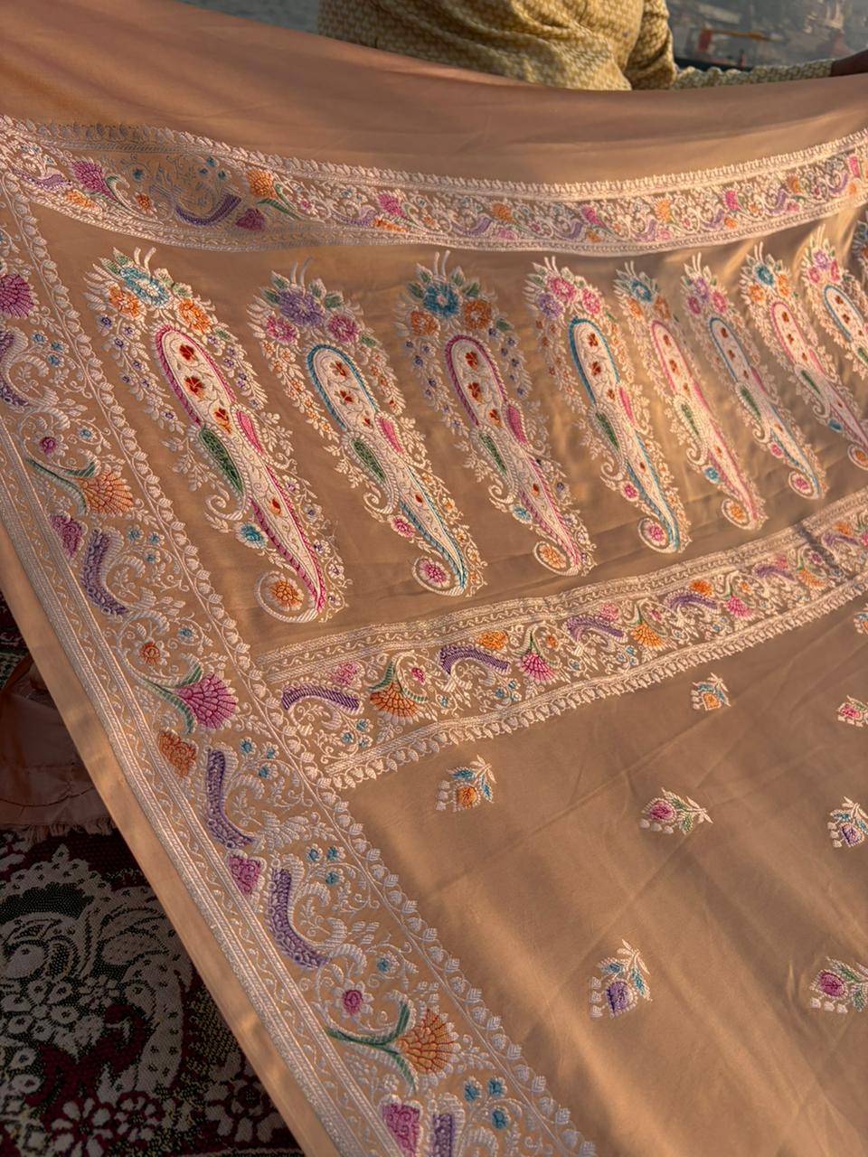 Copper Camel Rajwada Meenakari Mashru Silk Saree | Handpainted Hath Rang Border & Pallu | Premium Handmade Designer Saree
