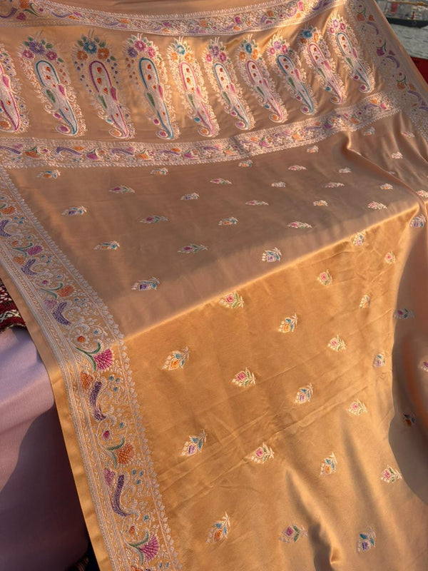 Copper Camel Rajwada Meenakari Mashru Silk Saree | Handpainted Hath Rang Border & Pallu | Premium Handmade Designer Saree
