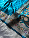 Rama Blue Mashru Katan Silk Saree | Minimal Plain Body with Zari Woven Pallu | Meenakari Hand-Touch Designer Saree