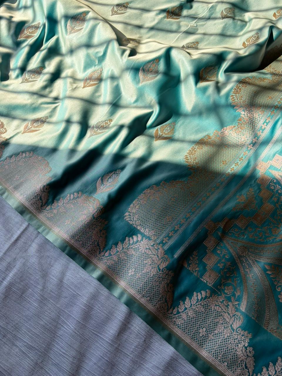 Ice Blue Sona Rupa Saree In Premium Mashru Silk