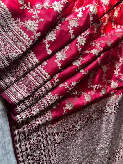 Rani Pink Mashru Silk Saree – Contrast Jalebi Jaal Design with Magenta Pink Blouse