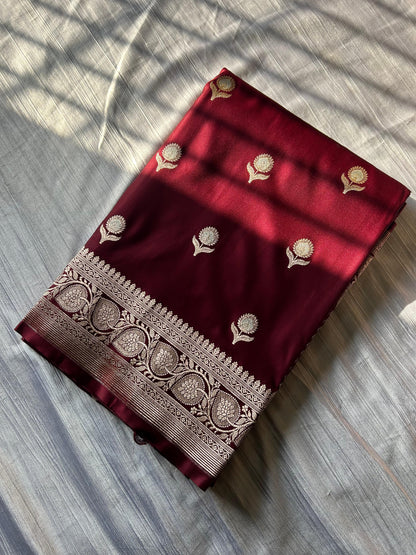 Maroon Sona Rupa Butti Mashru Silk Saree – Subtle Shine, Timeless Grace