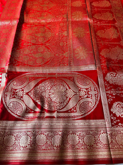 Banarasi Red Katan Satin Silk Lehenga Pattern Saree