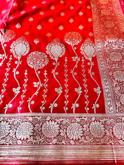 Banarasi Red Katan Satin Silk Lehenga Pattern Saree