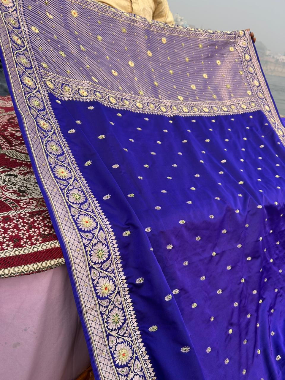 Samantha Inspired Royal Blue Mashru Silk Saree with Hand Zardozi & Meenakari Work