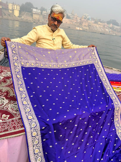 Samantha Inspired Royal Blue Mashru Silk Saree with Hand Zardozi & Meenakari Work