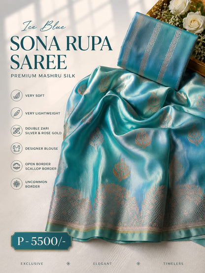 Ice Blue Sona Rupa Saree In Premium Mashru Silk