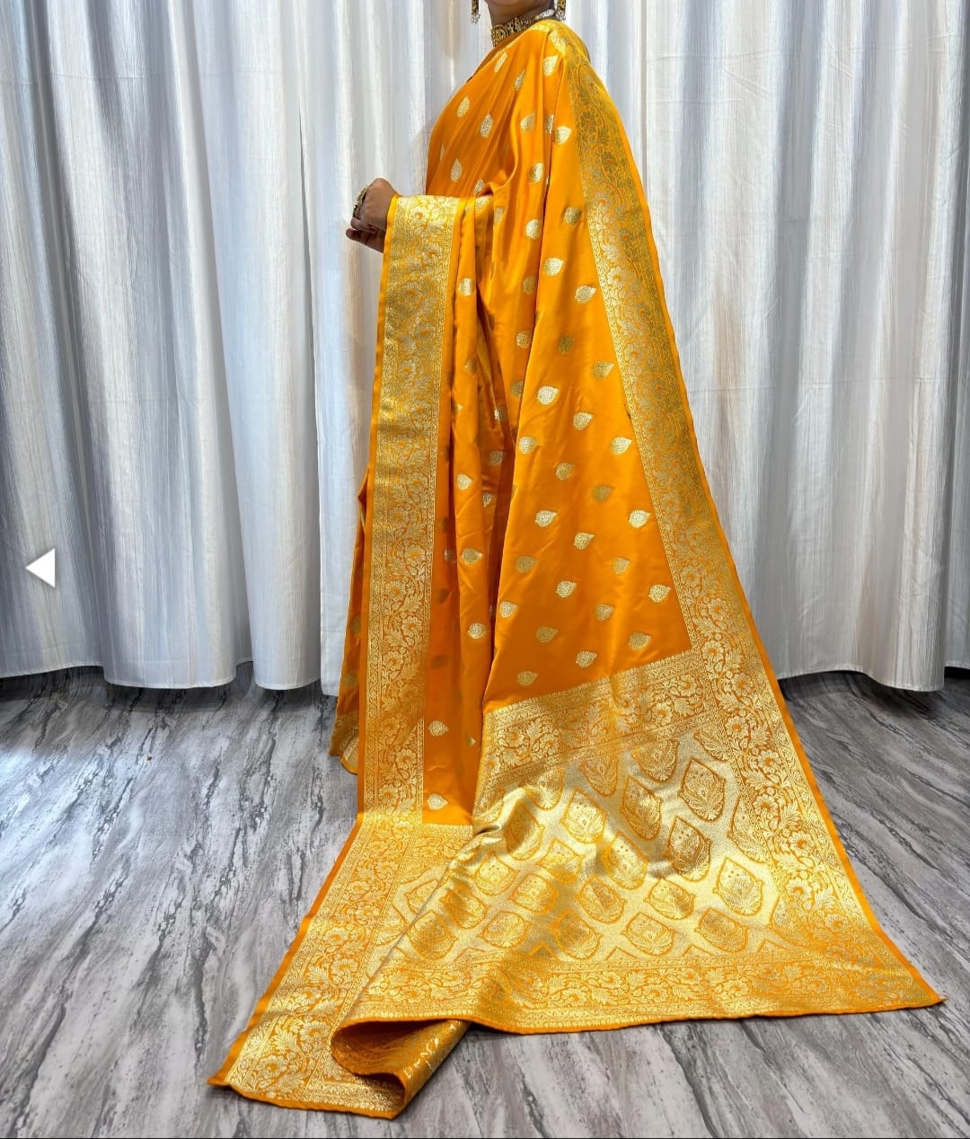 Mustard yellow Banaras Katan